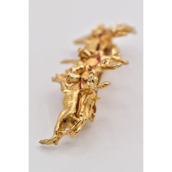 Vintage Christmas Hair Clip Reindeer Gold Red Enamel Bells Dangle Holiday 1980s main image 9
